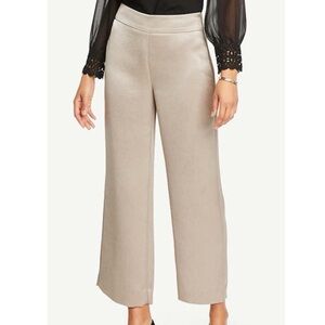 Ann Taylor Satin Wide Leg High Rise Solid Hidden Zipper Champagne Pants Size 8